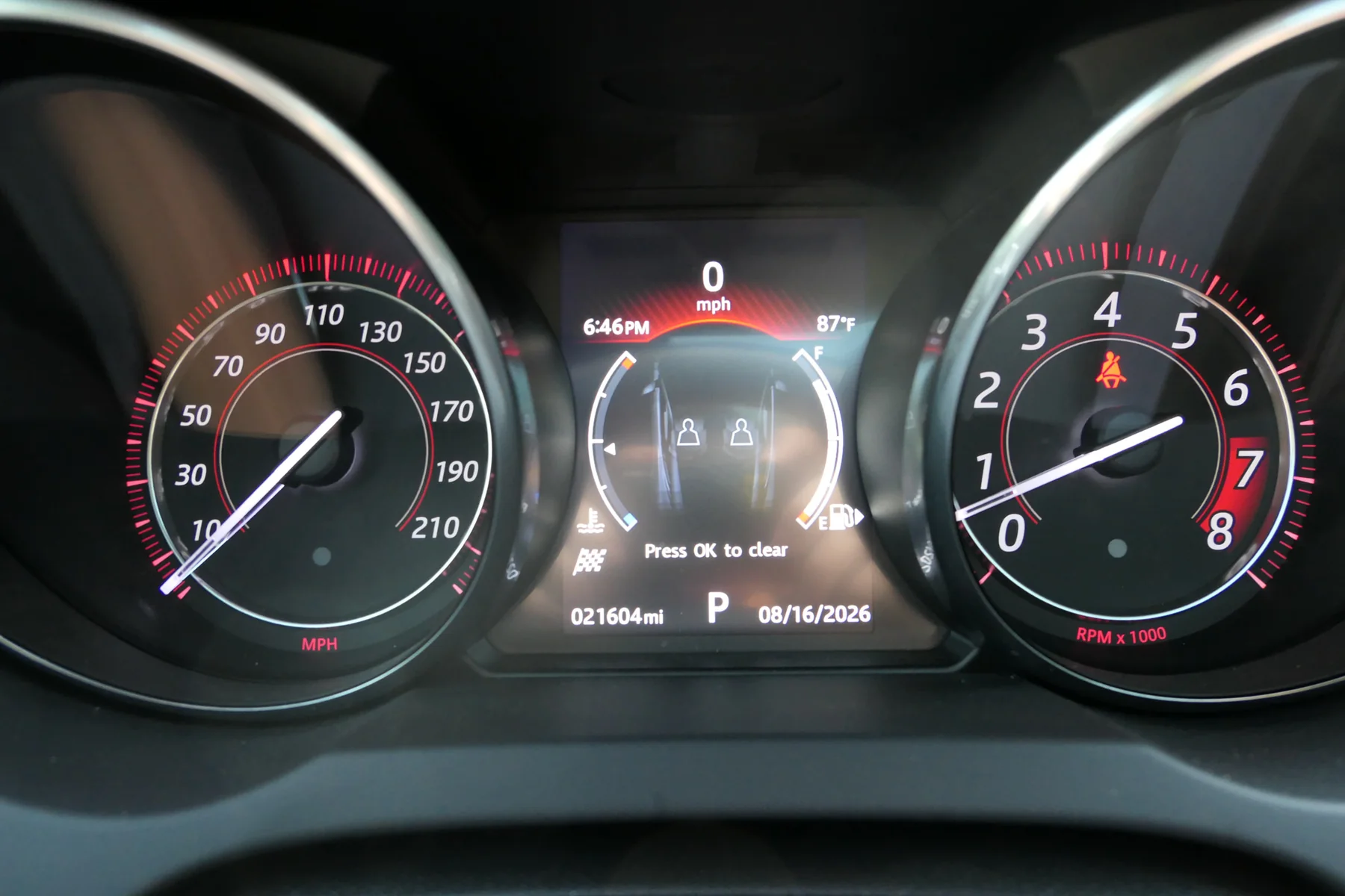 Instrument cluster showing 21,604 miles