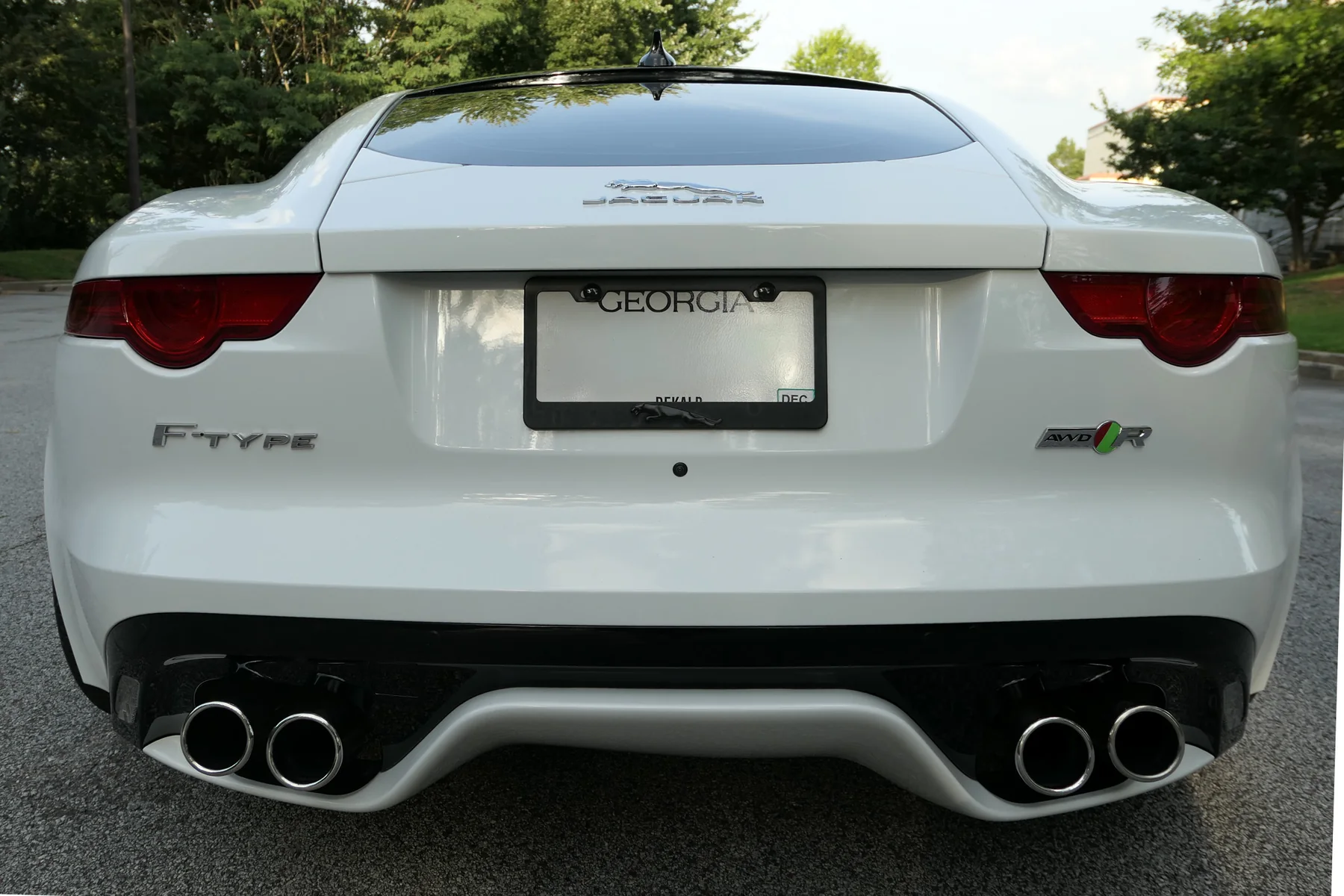 Rear view showing F-Type R badging and quad exhaust
